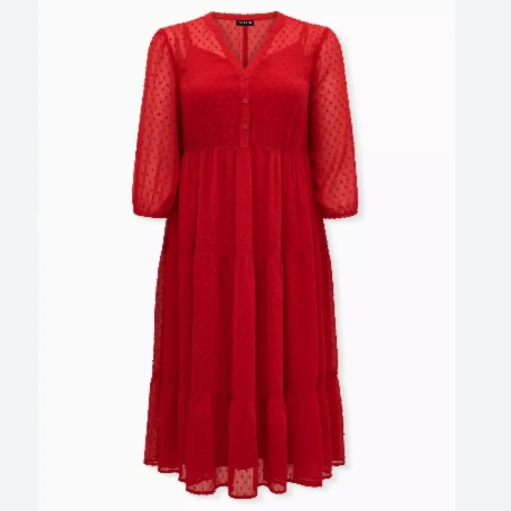 Torrid Red Swiss Dot V-Neck Midi Sundress - Picture 1 of 5